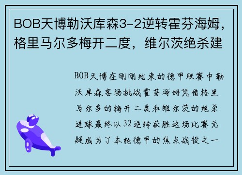 BOB天博勒沃库森3-2逆转霍芬海姆，格里马尔多梅开二度，维尔茨绝杀建功