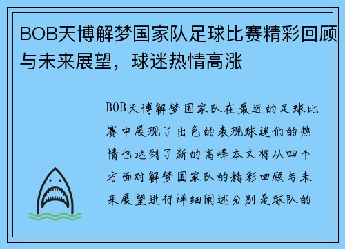 BOB天博解梦国家队足球比赛精彩回顾与未来展望，球迷热情高涨
